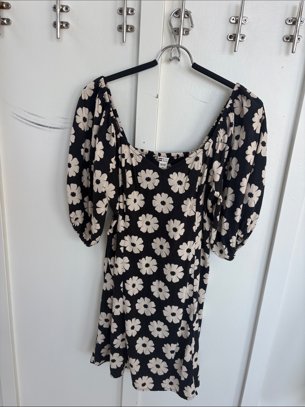 Billabong Black Mini Dress with Cream Floral Print